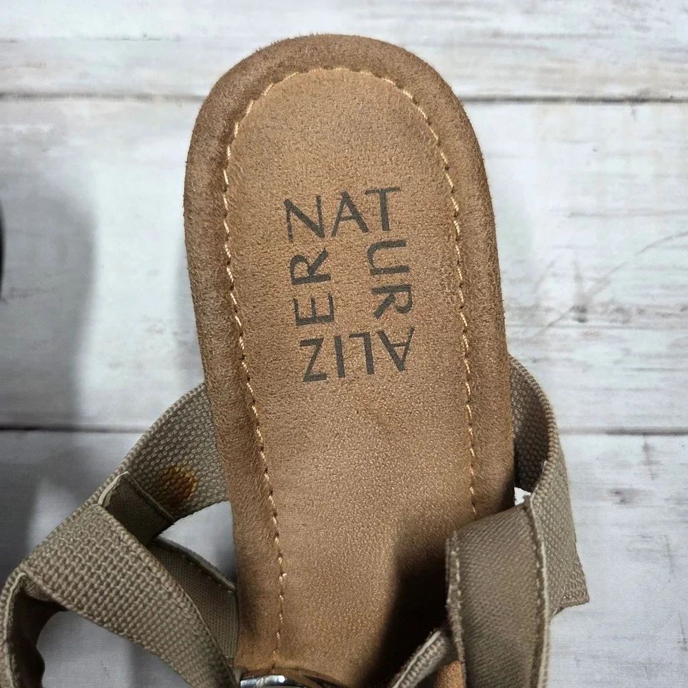 Naturalizer Galaxy Wedge Sandals Elastic Slingback Women 9M Taupe Silver Ring